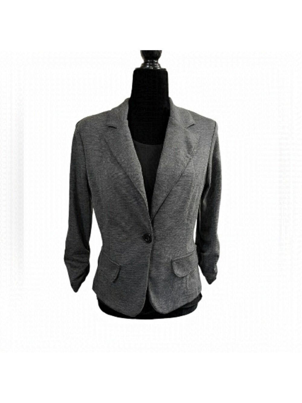 Eclipse Button Front 3/4 Sleeve Blazer Medium